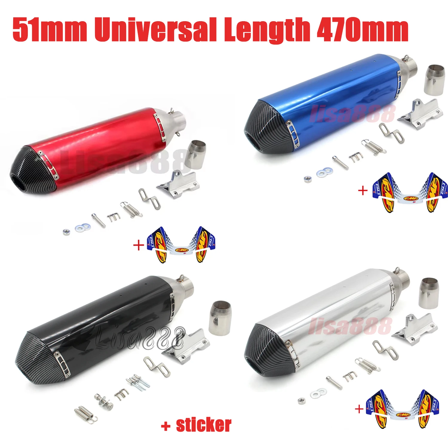 51mm Universal Length 470mm Inlet Motorcycle FMF 4T Exhaust Muffler Pipe Escape Moto  with DB Killer escapes para moto