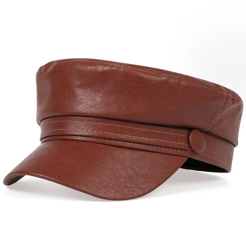 New Fashion Pu Leather Flat Top Beret Ladies High Quality Octagon Hat Women Men Casual Trendy Caps