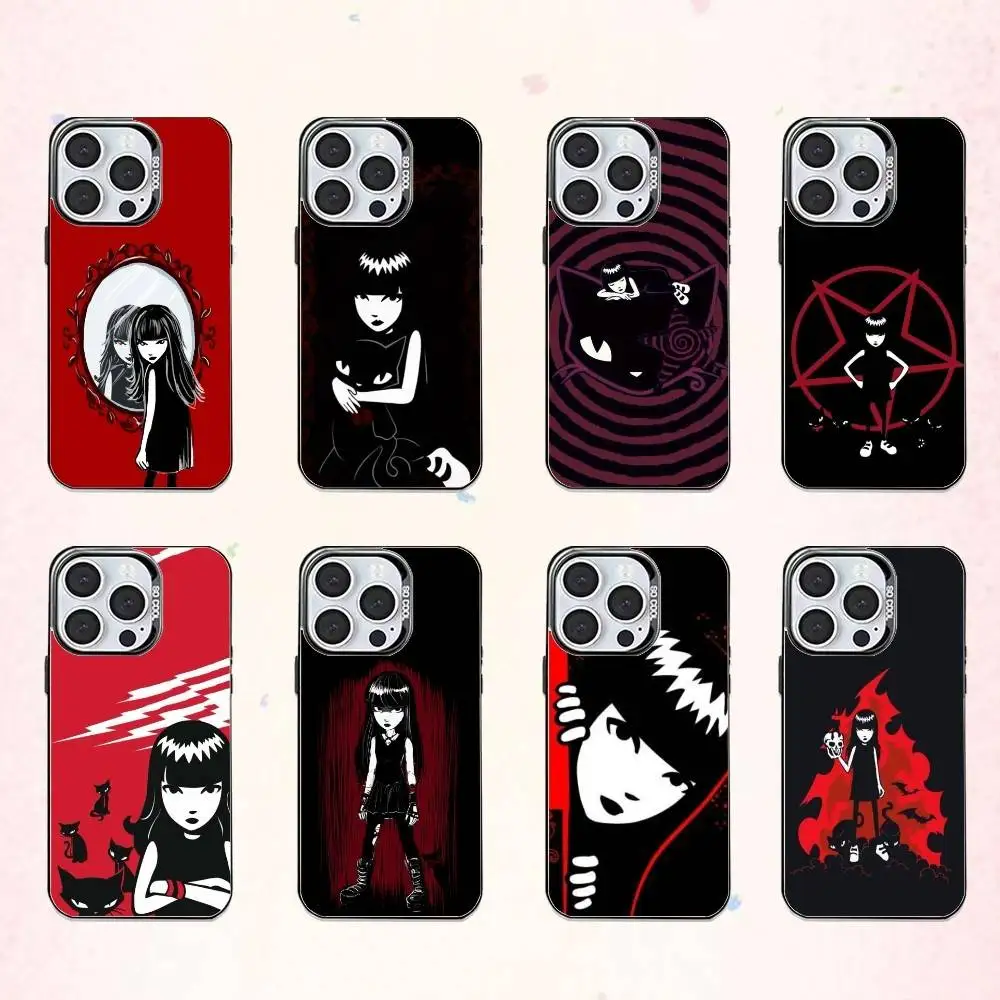 حافظة هاتف Comics E-Emily The Strange لهاتف iPhone17,16,15,14,13,12,11 Plus، Pro Max غطاء داخلي مطلي بالفضة الملونة
