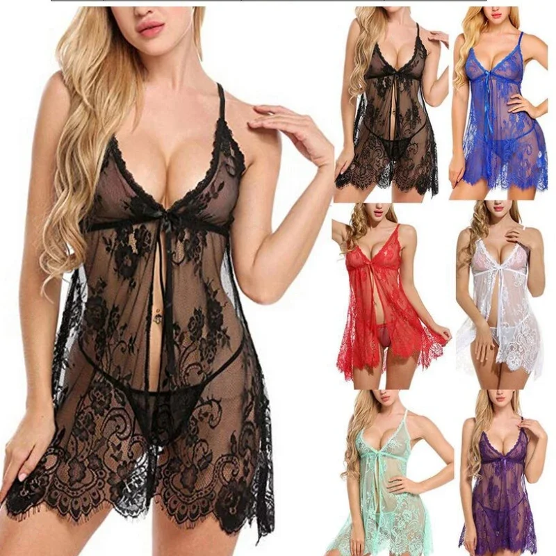 Hot Selling Women's Sexy Pajamas, Sexy Underwear Set Women's Evening Wear, Front Slit Lace-lace Seductive Nightdress Sleepwear