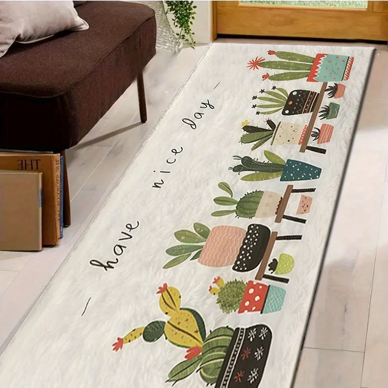 

Boho Style Cactus Illustration Long Rug, Non Slip Washable Mat for Hallway, Entryway, Living Room Corridor Decorative Mat