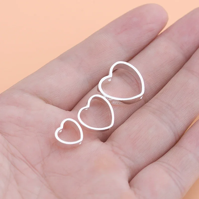 Handmade DIY Material 925 Sterling Silver Beaded Bracelet Accessories Heart-shaped Hollow Beads Love Bead Frame Accessories