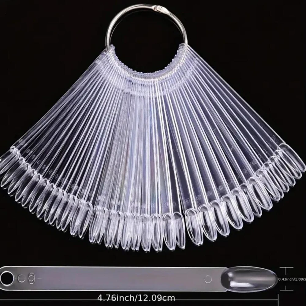 50 stks Wit Helder Amandel Kleurenkaart 12 cm Fan Met Ring Ovale Valse Nail Art Display Gel Polish Stand praktijk Palet Nail Gereedschap