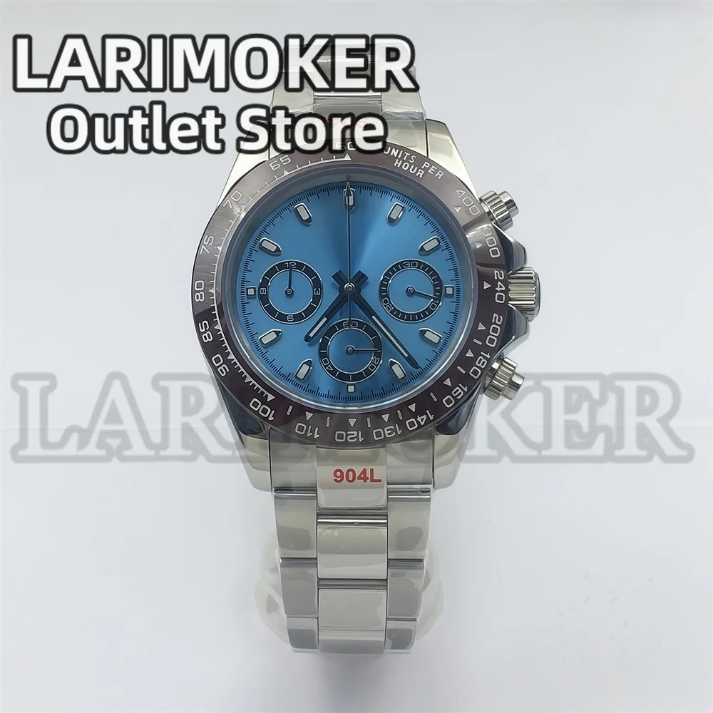 

LARIMOKER 39 мм хронограф кварцевый VK63 movemont Bule Sunburst циферблат мужские часы браслет из нержавеющей стали сапфировое стекло водонепроницаемые