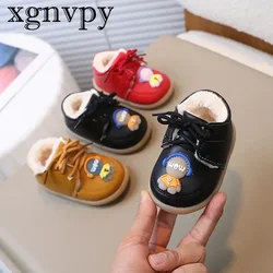 xgnvpy Boys and Girls' Snow Boots Baby Soft Soled Toddler Shoes Ages 0-1-2 Cotton Shoes Plush and Thickened in Winter