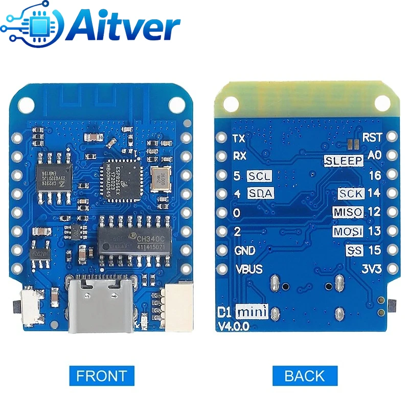 Für Wemos D1 Mini V4 LOLIN D1 Mini V4 Typ C ESP8266 WiFi-Modul 4MB Flash Mikrocontroller-Board Kompatibel mit Arduino ESPHome