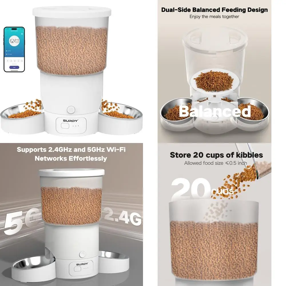 

5L 5G WiFi Smart Cat Feeder, 20 Cups Dispenser for Dual Feline Care with Remote App Control
