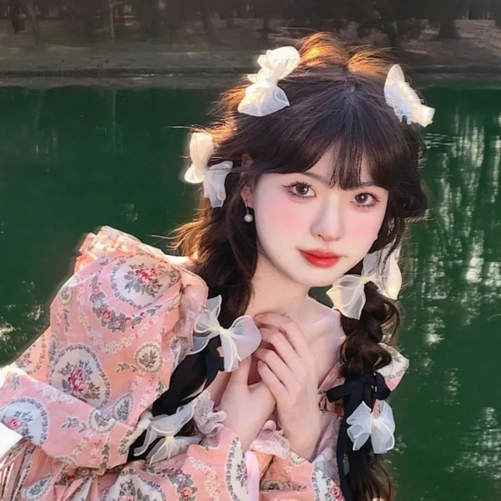 

6 шт., набор заколок для волос с белым кружевным бантом, длинная лента, плетеная заколка с бантом, заколка Pure Desire, корейский стример, аксессуары для волос