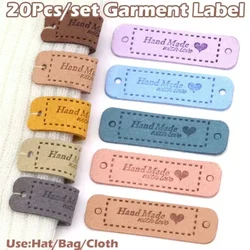 20Pcs/set Hand Made With Love PU Leather Labels Tags For Clothes DIY Hats Bags Sewing Garment Tags Garment Accessories