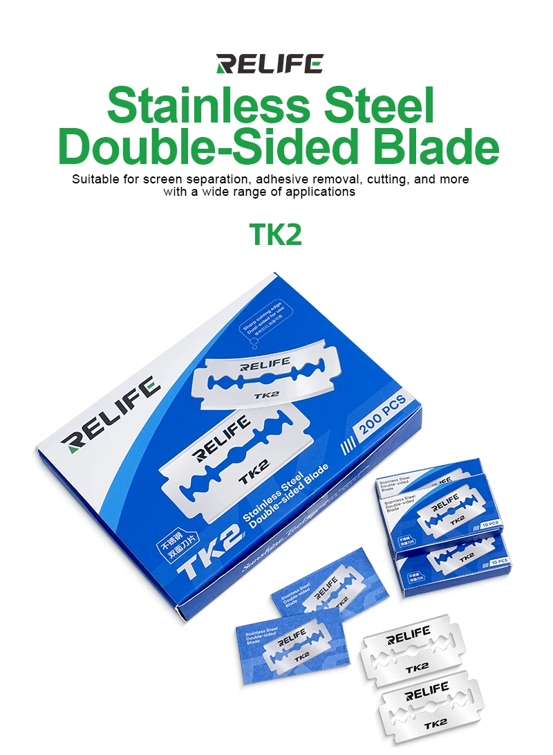 

RELIFE TK2/TK3 Steel Blades Multi-Functional Tools for Mobile Phone Screen Separation Adhesive Removal and Precision Cutting