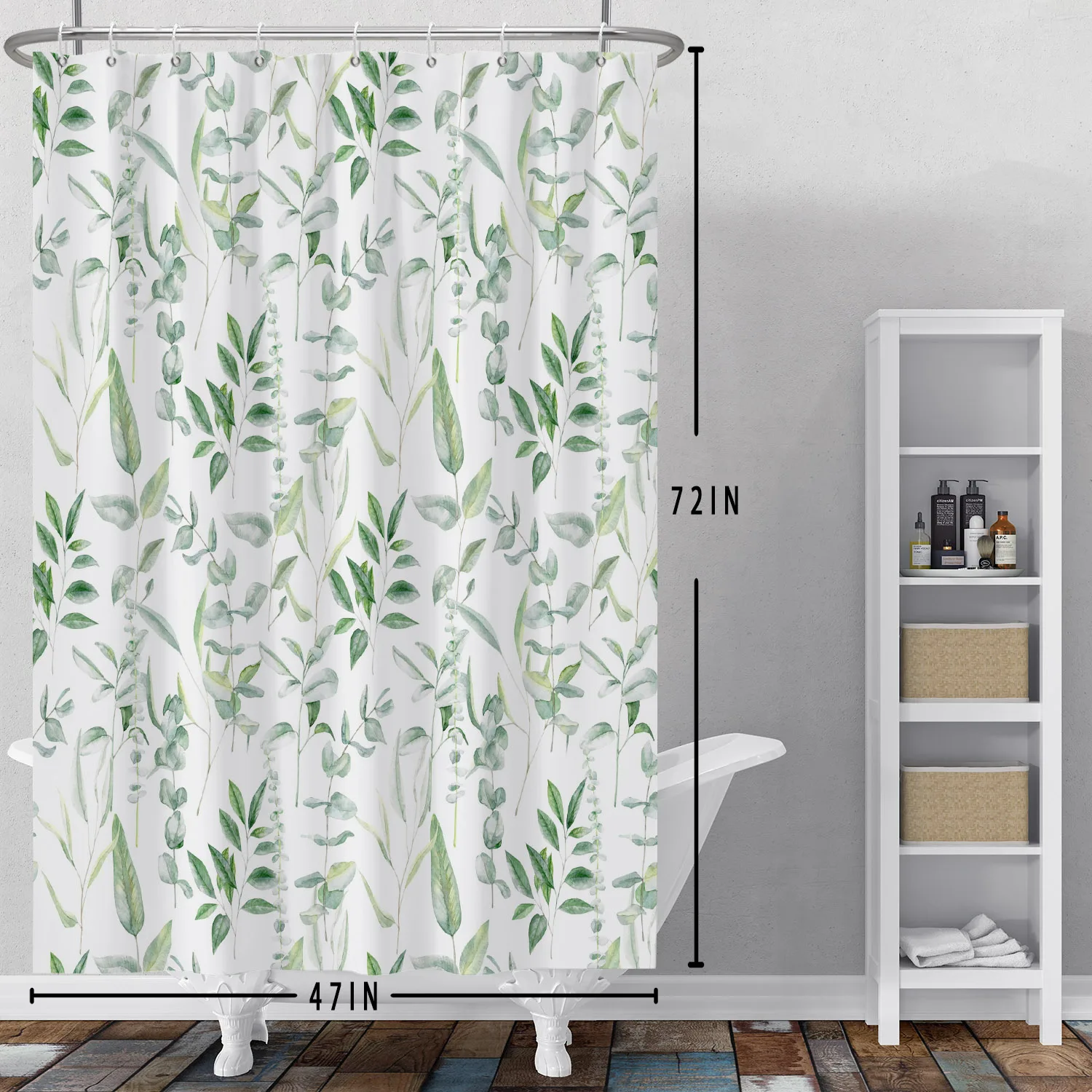 Watercolor Leaves Shower Curtain Nordic Style Flowers Green Plants Polyester Fabric Bathroon Decoration Curtains with 12 Hooks