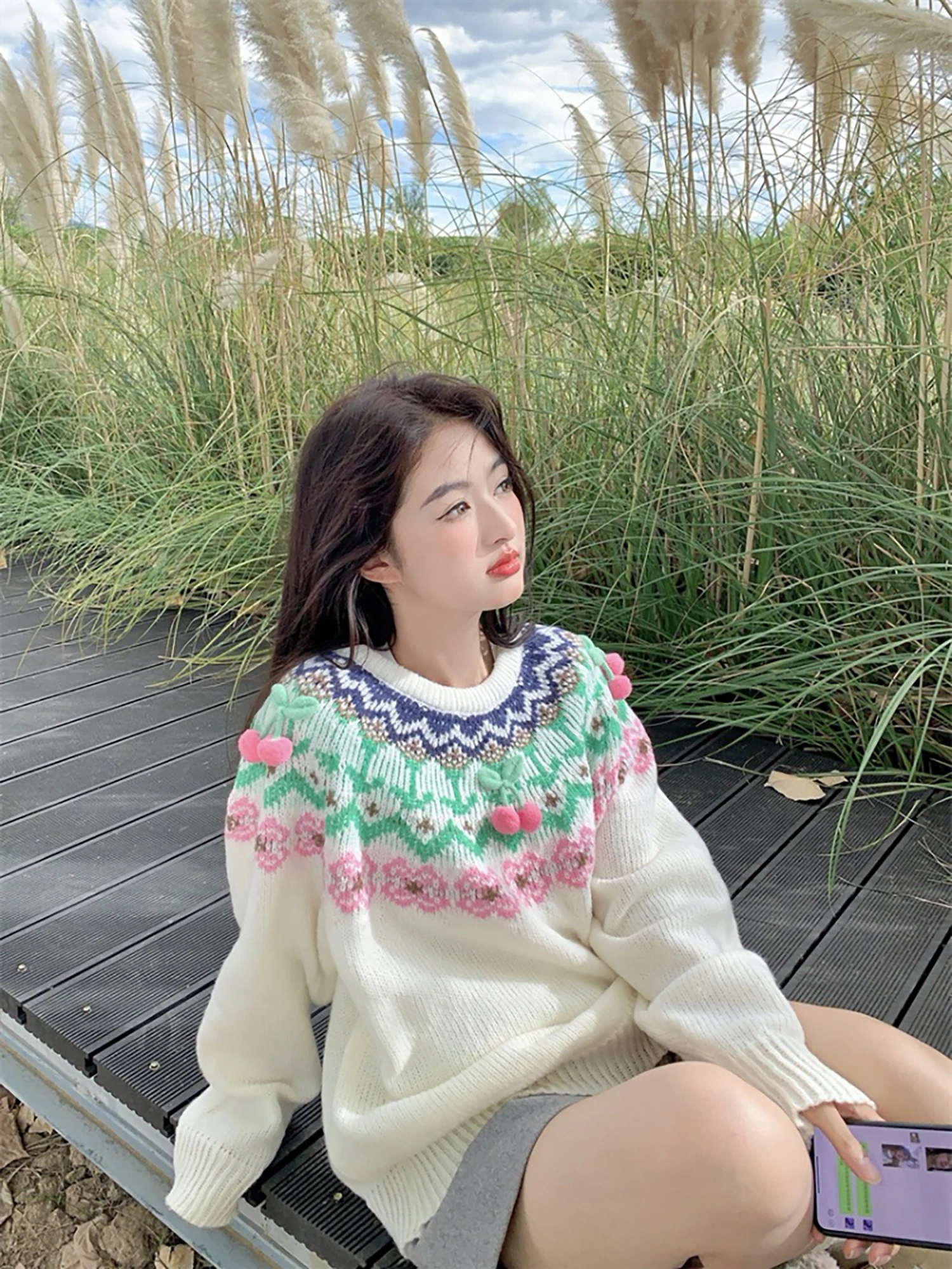 

Vanwen Original Wild Score Мягкий свободный цветной трикотаж, женский круглый свитер Ne, милый осенний теплый длинный све