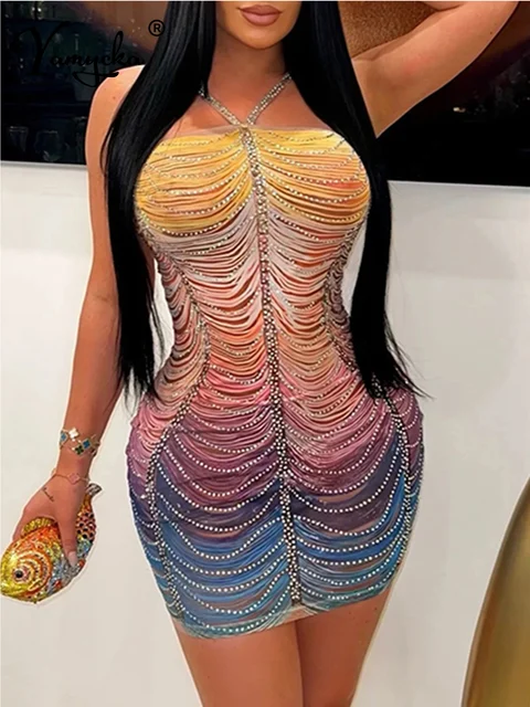 Seksowna mini sukienka letnia bez pleców z kryształkami damska elegancka luksusowa obcisła klubowa sukienka na przyjęcie urodzinowe krótkie suknie wieczorowe Vestidos