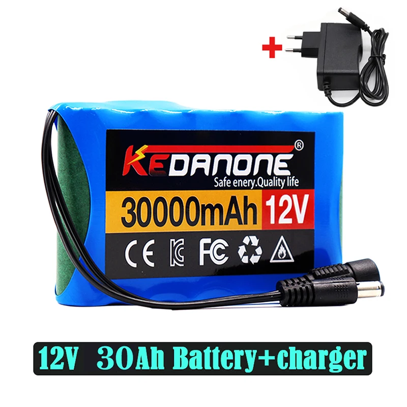 

3S2P 18650 12V 30000mAh Original Lithium Ion Battery DC 12.6V Rechargeable CCTV, Camera Monitor Replacement Battery + Charger