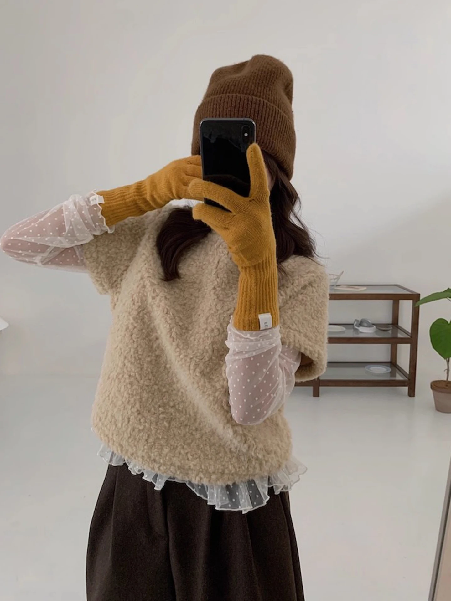 Faionable Me See-tough البولكا نقطة قاعدة irt ort Sve فضفاض فرو الضأن قطنية عالية الجودة مجموعة المرأة الشتاء تخفيف Sle #1