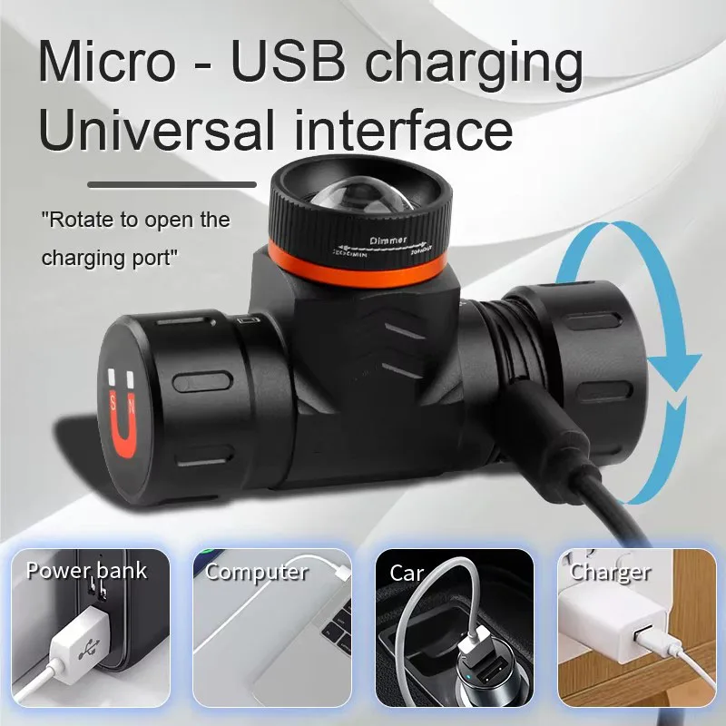 كشافات أمامية قوية LED رئيس التكبير دوران نوع C قابلة للشحن رئيس مصباح الجبهة Led رئيس للتخييم العمل الصيد