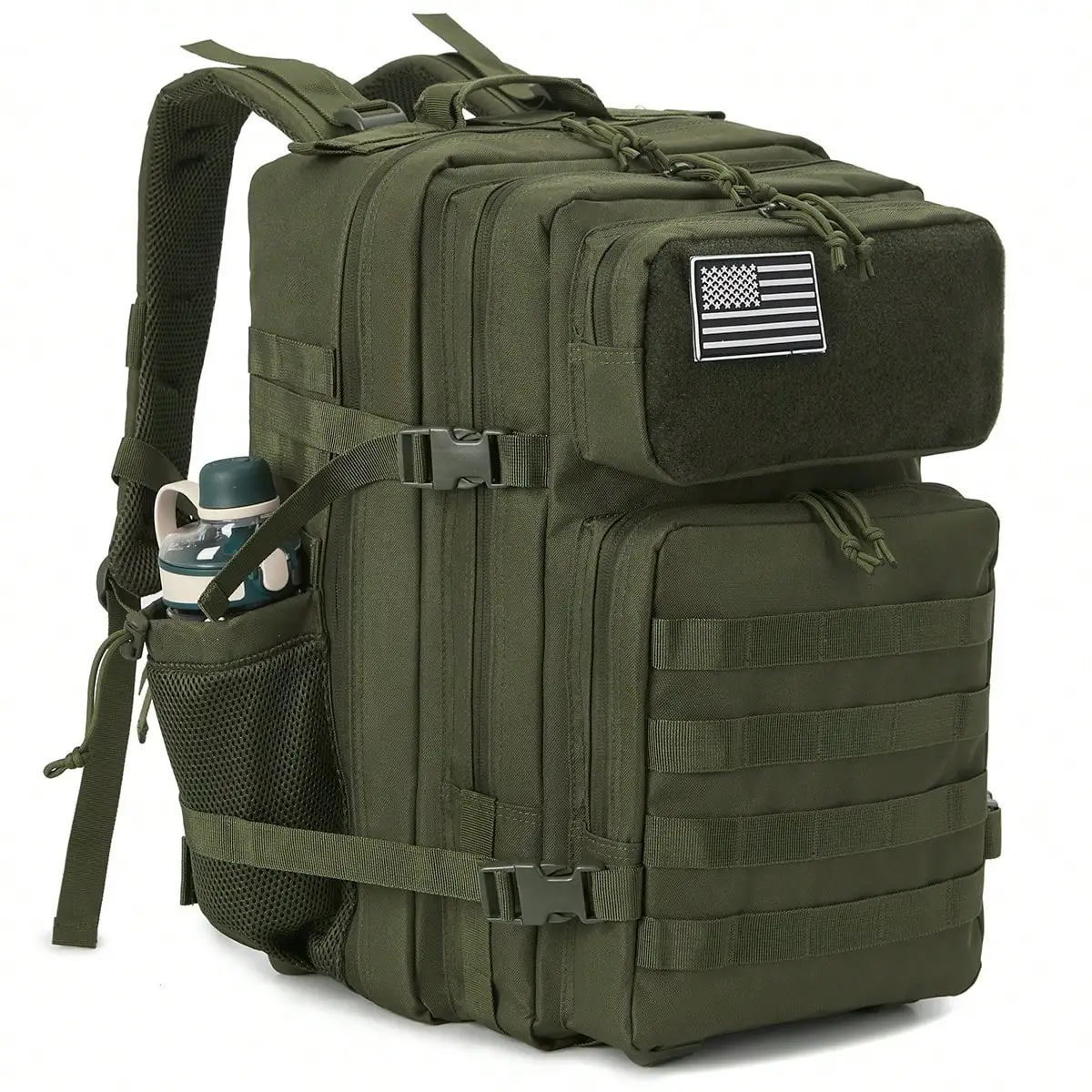CrossFit Tactical Backpack For Men, 45L Large MOLLE Rucking Daypack, 3‑Day Emergency Survival Bug Out Bag, Gym Outdoor Hiking Rucksack With Water Bottle Holder, Heavy‑Duty Modular Pack For Camping Hunting Adventure Activities