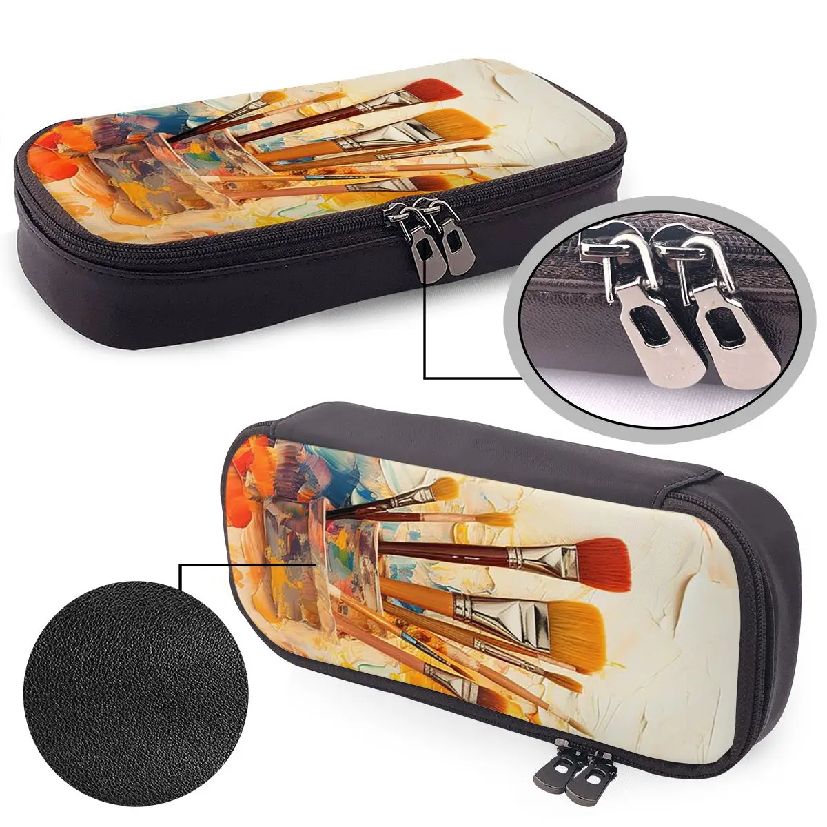 

Colour Paint Brush Brushes Leather Pencil Case Pen Holder Storage Stationery Supplies Pen Box Pencil Bag for Students School