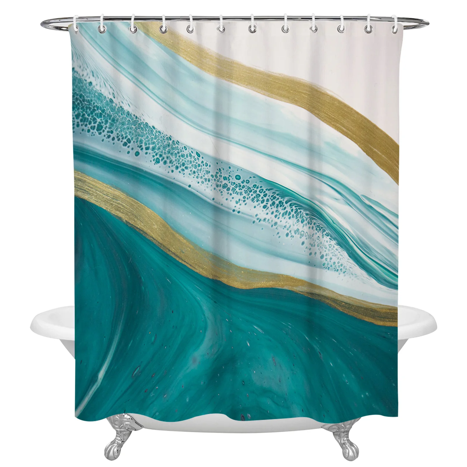 Teal Gradient Texture Marbling Watercolor Waterproof Shower Curtain With Hook Bath Curtains Bathroom Decoration Accessories