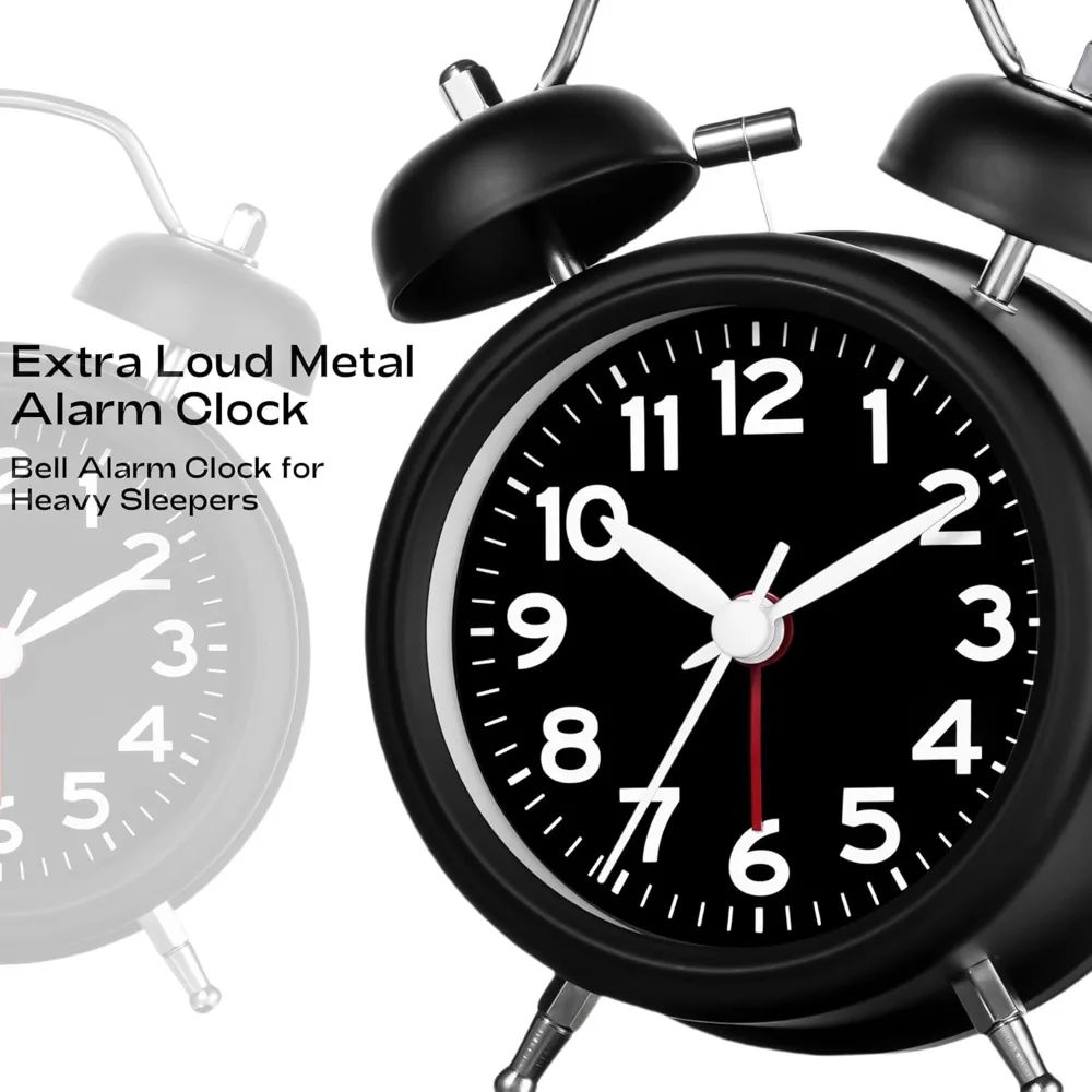 

Loud alarm clock for deep sleepers, 3-inch analog metal dual clock with backlit battery, suitable for sleeper beds