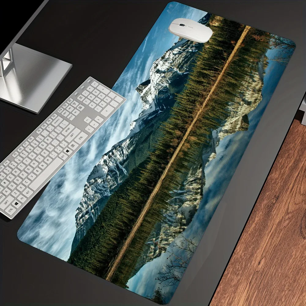 Extra Large Scenic Mountain & Lake Mouse Pad, Non-Slip Rubber Base, Stitched Edges, Waterproof & Washable, Ideal for Office Desk