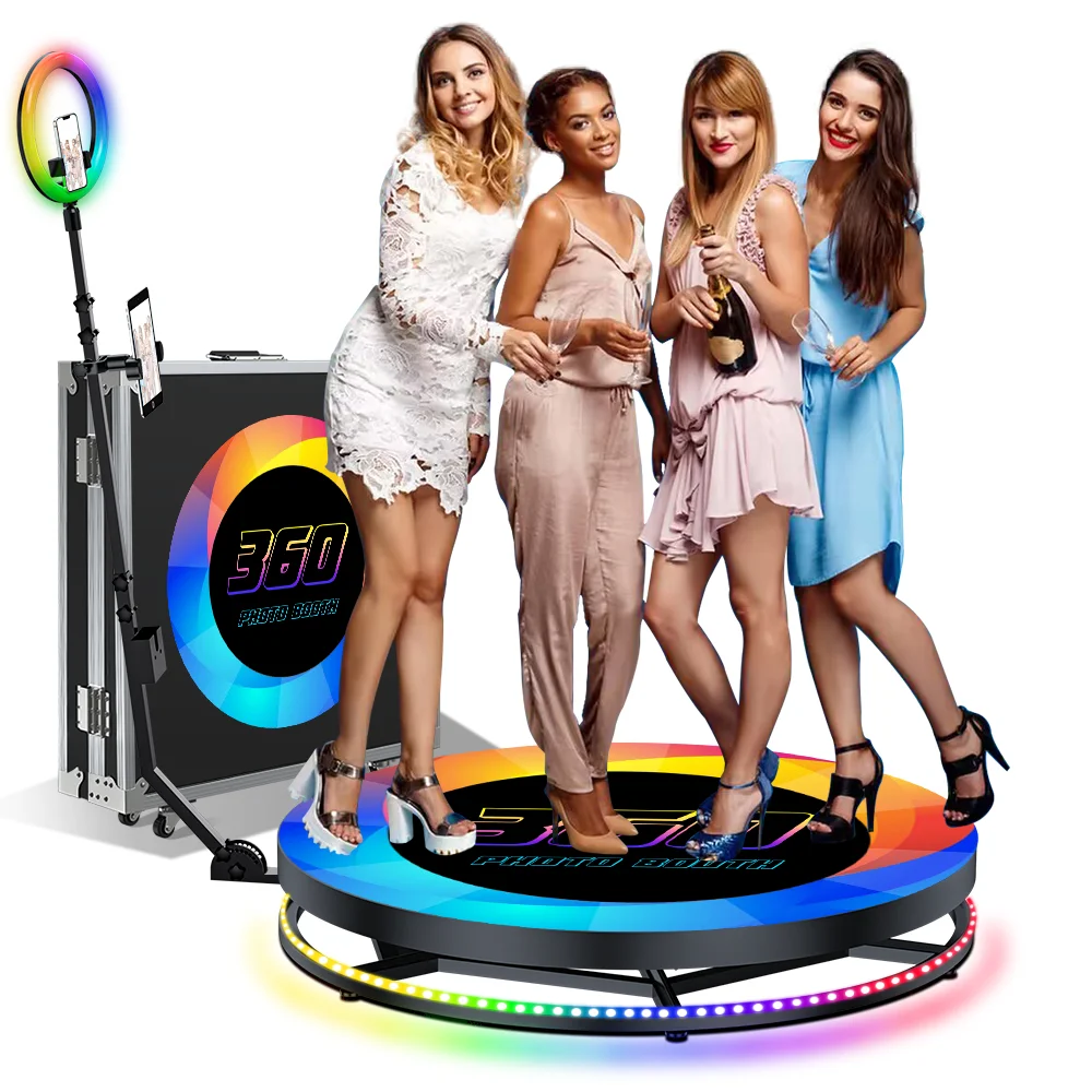 360 Photo Booth Machine for Parties with Flight Case Logo Customization Remote Automatic 360 Spin Camera Booth for 1-6 People