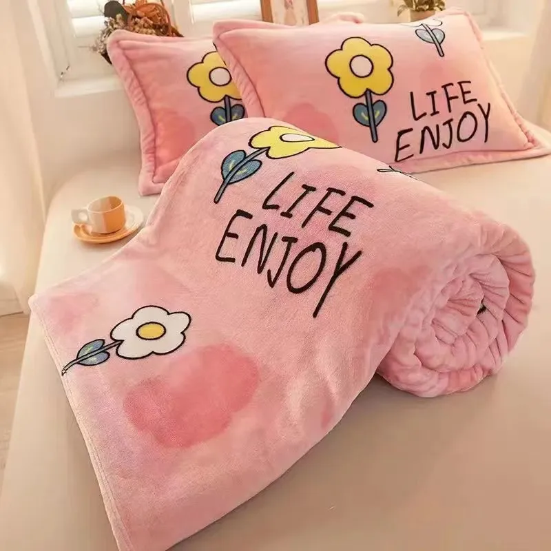 Autumn and Winter Flannel Blanket, Bed Sheet Dual-Use - Warm and Thick Single and Double Sleeping Blanket, All Seasons