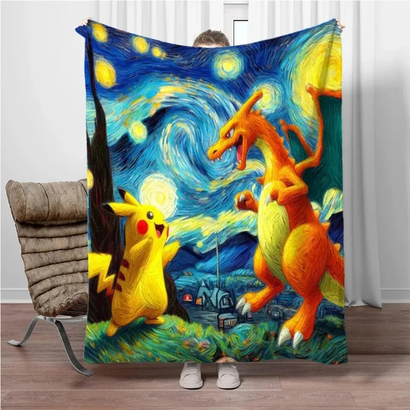 

Hot Cute Pikachus Series Creative Kawaii Flannel Cozy Blanket Thickened Cover Soft Warm Family Sofa Bedroom Office Nap Blanket
