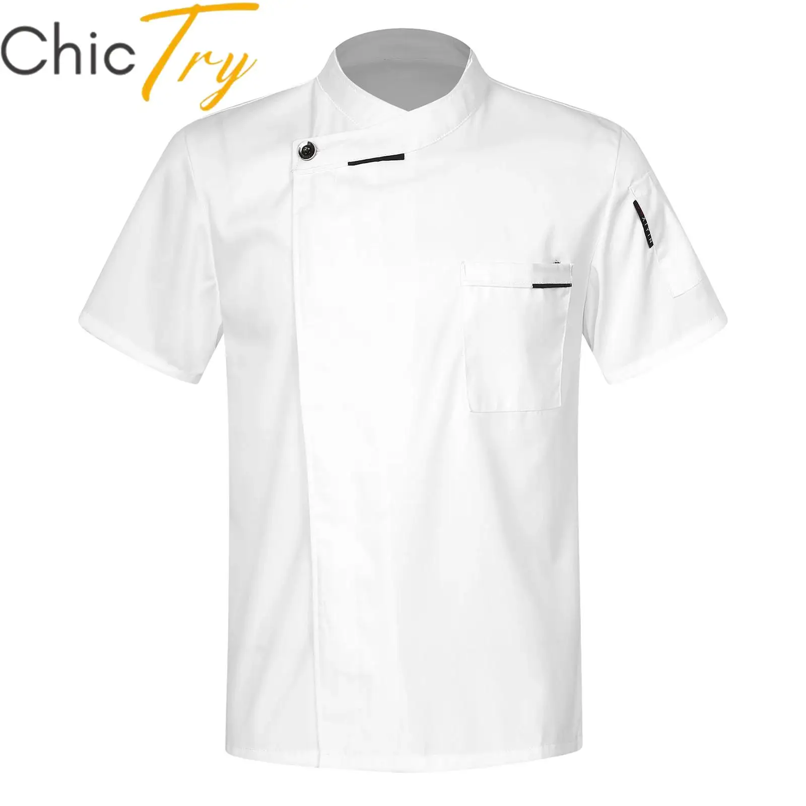 Mens Womens Chef Shirt Jacket Cross-Over Collar Chef Coat Kitchen Restaurant Hotel Unisex Cook Jacket Work Uniform with Pockets