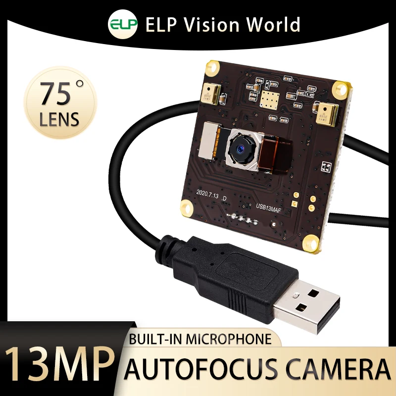

ELP 13MP Autofocus USB Camera UHD PC Webcam Support Microphone Mini Webcamera With 75 Degree No Distortion Lens For Raspberry PI