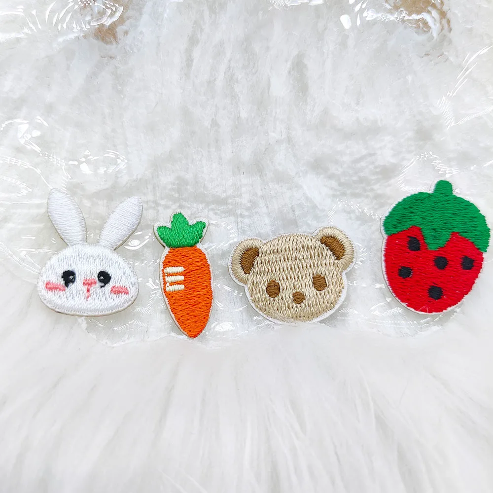 Mini Bear Strawberry Carrot Rabbit Self Adhesive Embroidery Patches Scratch Patch Decorate Mobile Phone Bags DIY Hairpin Brooch