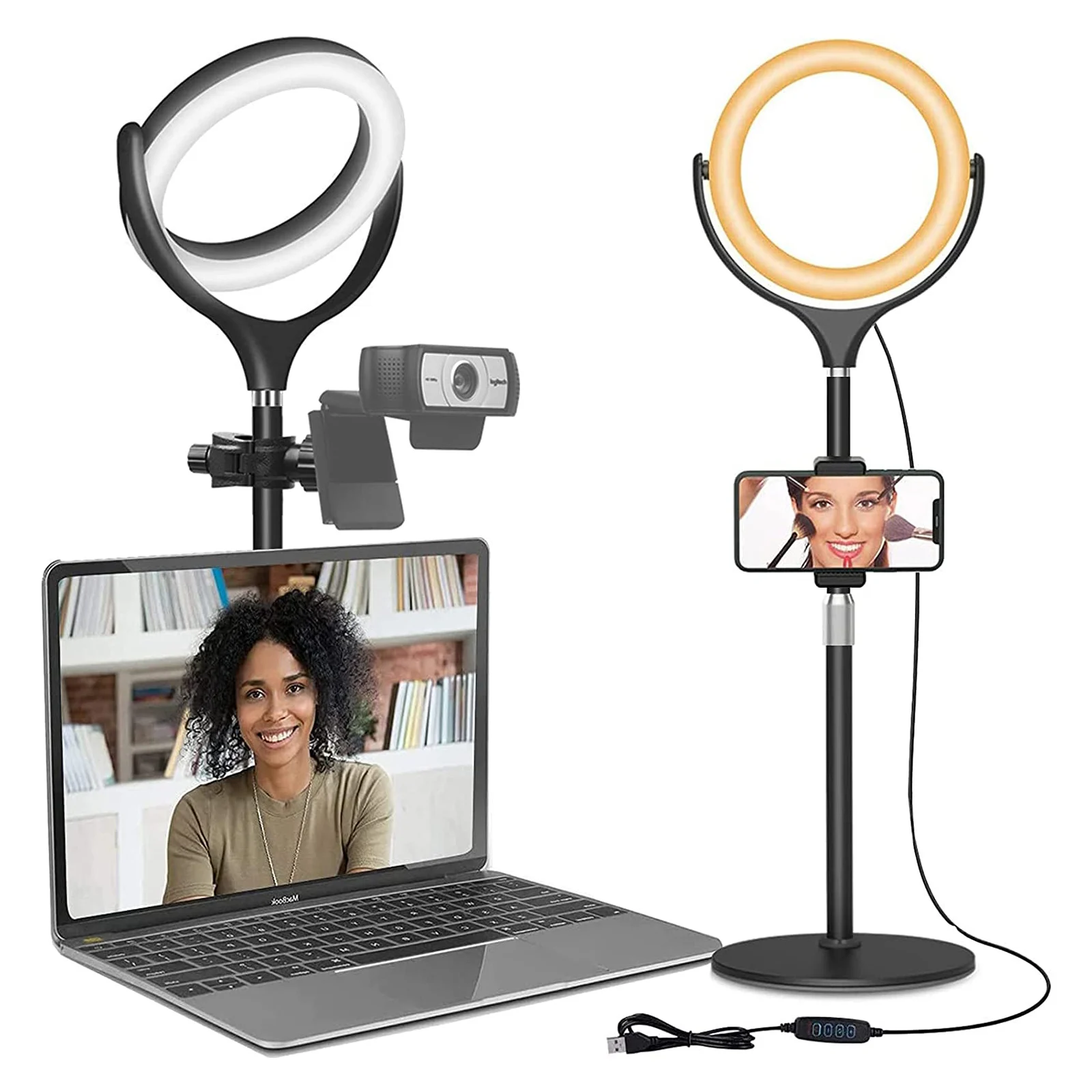 

Live Streaming Desktop Ring Light with Stand for Laptop Computer Fill Light for Video Conference Online Meeting Makeup