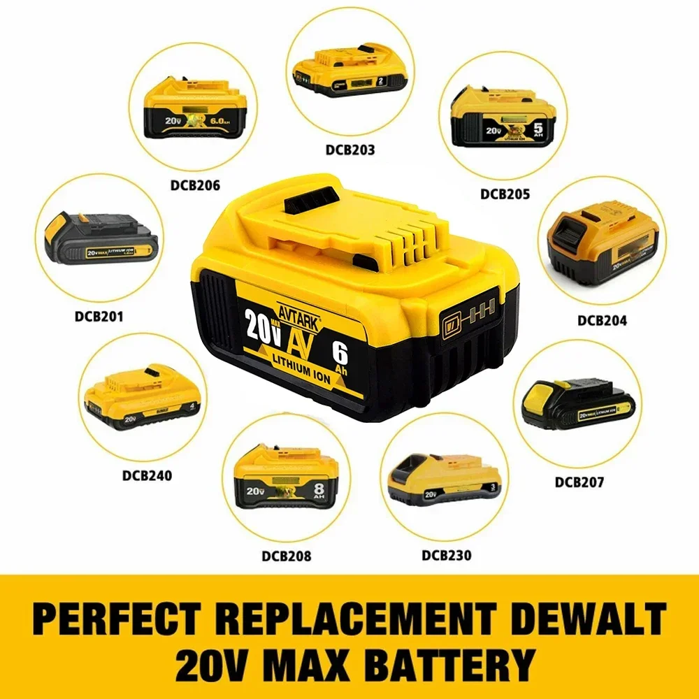 2024 20V 6.0Ah MAX Battery Power Tool Replacement for DeWalt DCB205 DCB 206 DCB181 DCB182 DCB200 20V 3A 5A 6A 18Volt 20v Battery