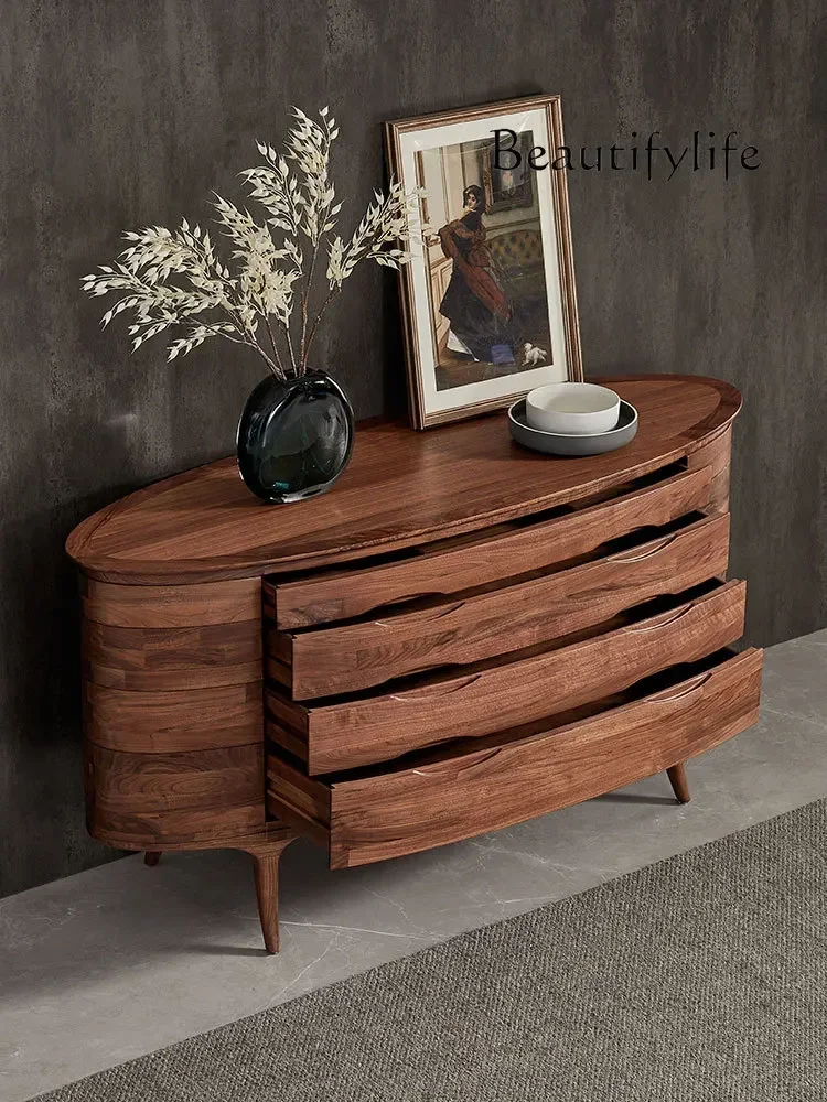 North America Black Walnut Wooden Chests of Drawers Light Luxury Solid Wood Designer Model Bedroom Living Room Storage Locker