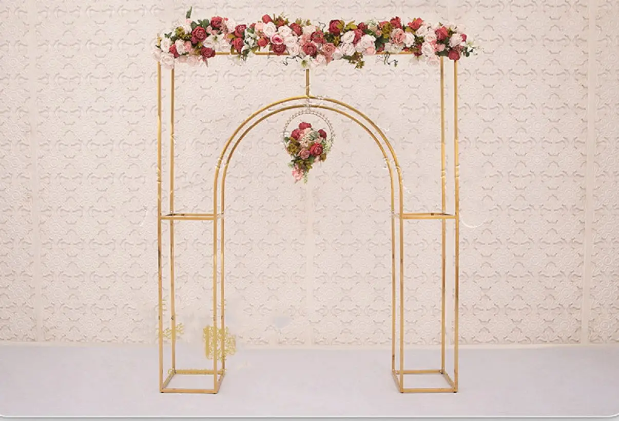 Fashion Large Flower Arch Outdoor Lawn Wedding Welcome Billboard Banner Door Frame Floral Arrangement Shelf Baptism Balloon Rack