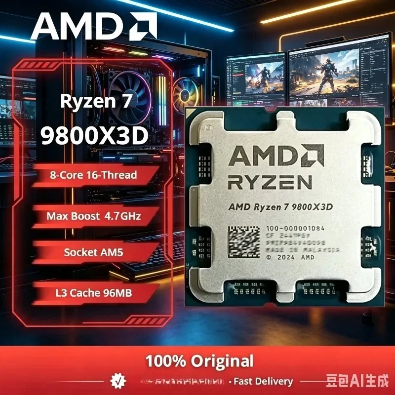 AMD Ryzen 7 9800X3D 8-Core 16-Thread 4.7GHz R7 9800X3D DDR5 Socket AM5 4NM L3=96M Processor 120W