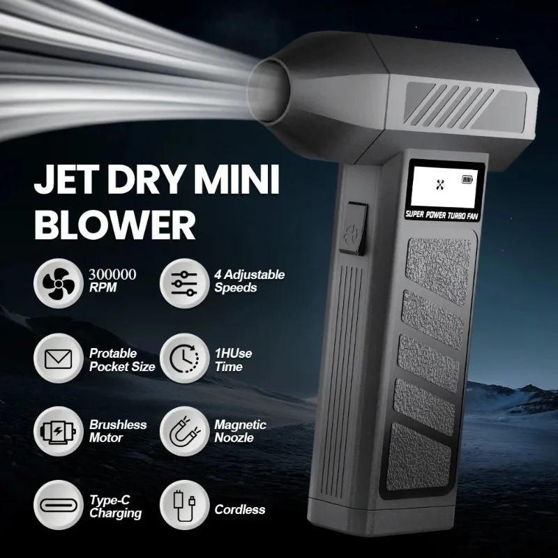 

Electric Air Blower 300000RPM Turbo Jet Fan Portable 4 Gears adjustable Cleaning Blower Tool Type-C Charging Duster Car Blowing
