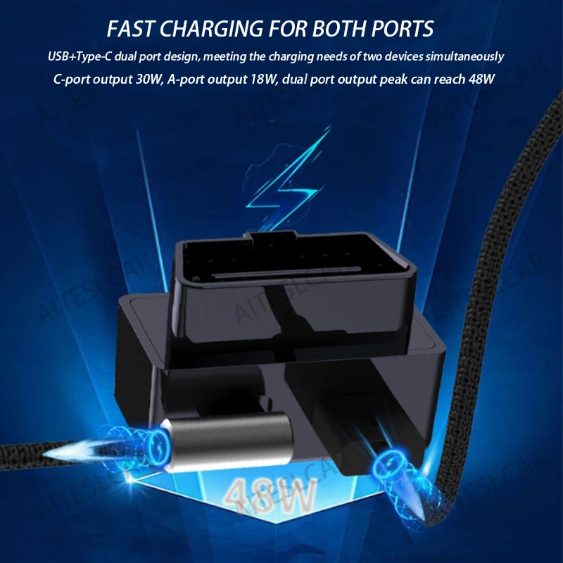 1PC Car OBD Fast Charger for Tesla Model 3 Y X S Mobile Phone Charging Adapter OBD2 Splitter Charger Adapters Accessories