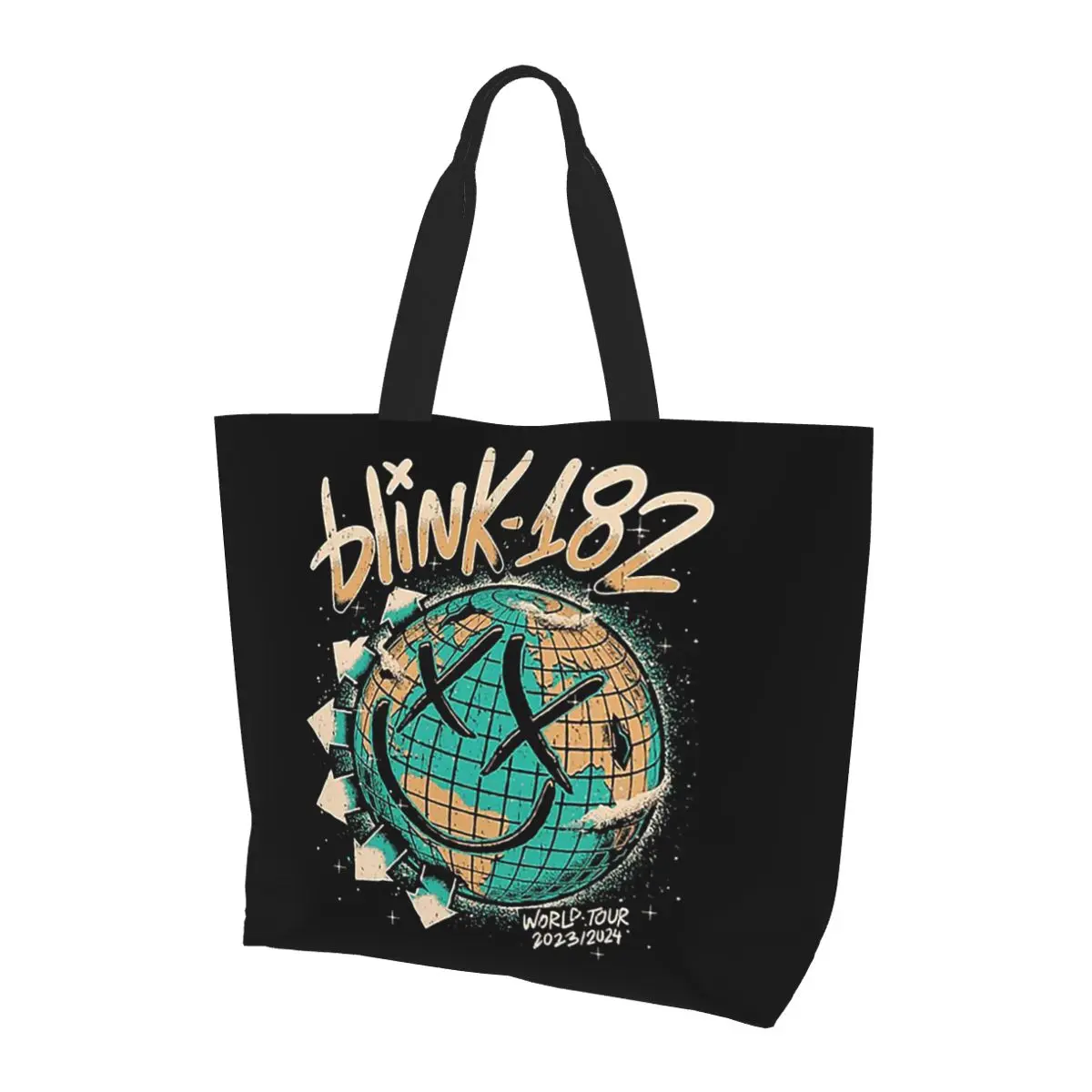 

Blink 182 Punk Smile Shopping Tote Bag Canvas Large Capacity Shoulder Bags Shopper Grocery Handbag for Women