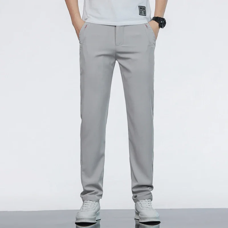 

Мужские костюмные брюки в Корейском стиле, повседневные деловые дышащие быстросохнущие облегающие брюки из вискозы, мужские однотонные брюки-карго