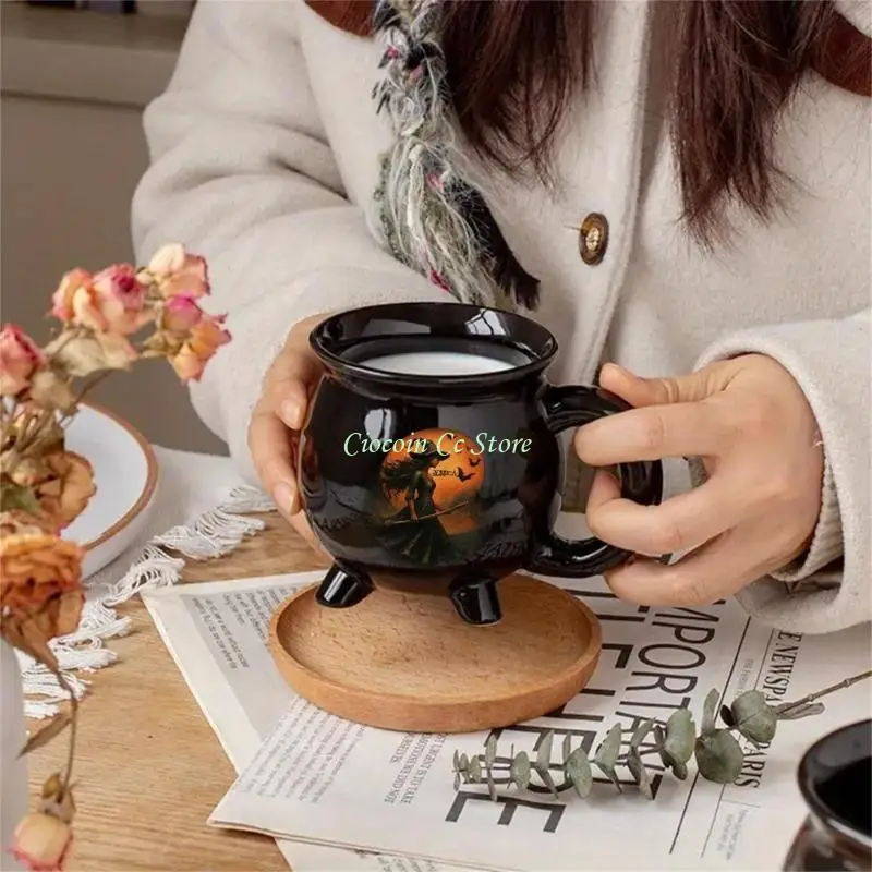 X90F Halloween Witch Cauldron Mug Coffee Cup For Hot Drink Soups And Horror Decors