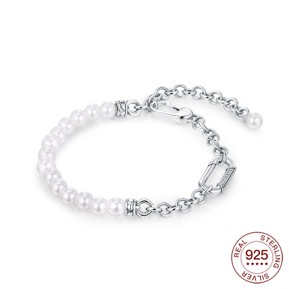 

2025 Hot Sterling Silver Adjustable Bracelet Pearl Me Bracelet Chain Link Femme Bracelet For Women Valentine's Day Jewelry Gift