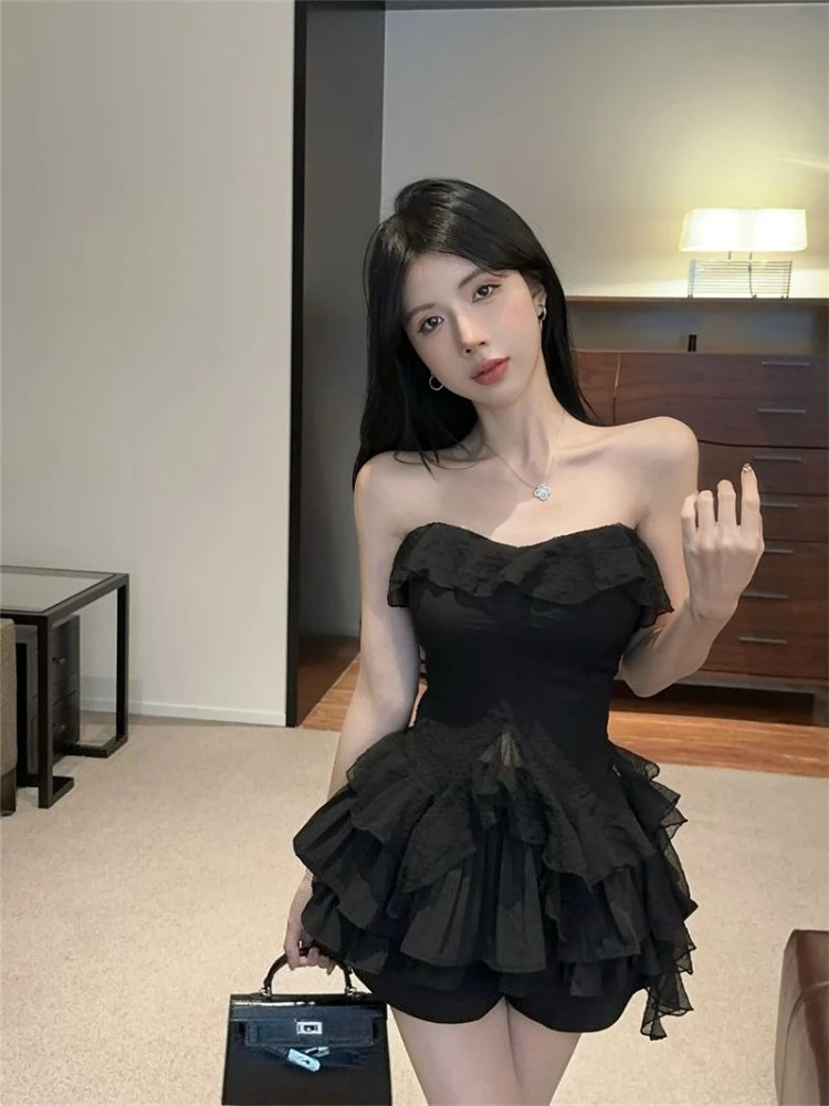 

Стильный женский комплект: укороченный топ с рюшами и пышная юбка с высокой талией, легкий, дышащий, для летних вечеринок