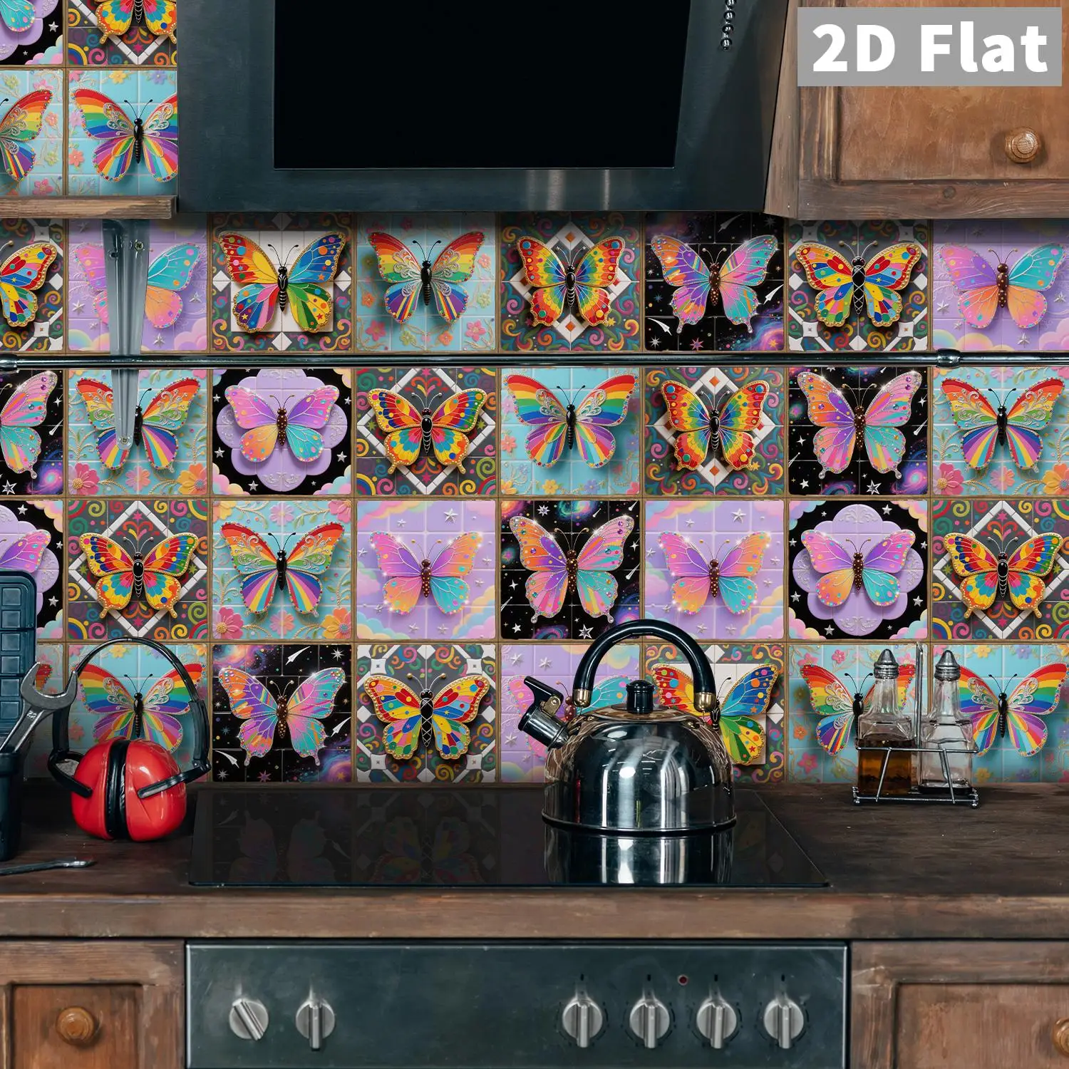 

Rainbow Butterfly Art Ceramic Tile Stickers Bathroom Kitchen Living Room Boudoir Background Wall Decoration Stickers