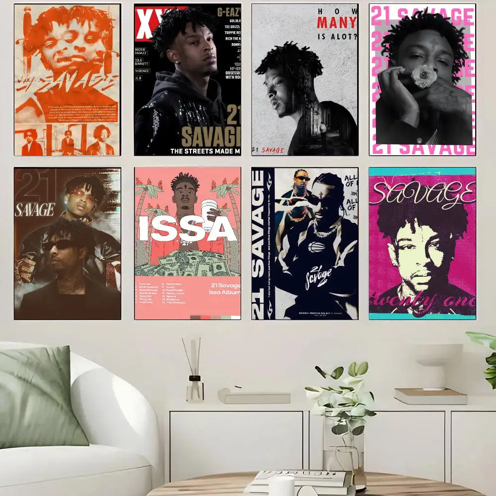 21 Savage Rapper Hip Hop Poster Self-adhesive Advanced Aesthetic Printing Paper Wall Art for Living Room Home Decor
