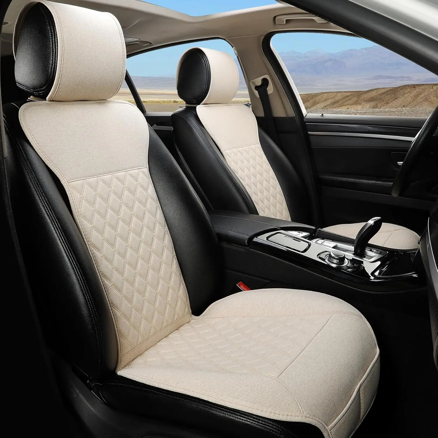 

Car Seat Covers-Breathable & Soft-Front Car Seat Protector Universal Fit 90% Cars,SUVs,Trucks,Diamond Pattern-1Piece,Beige