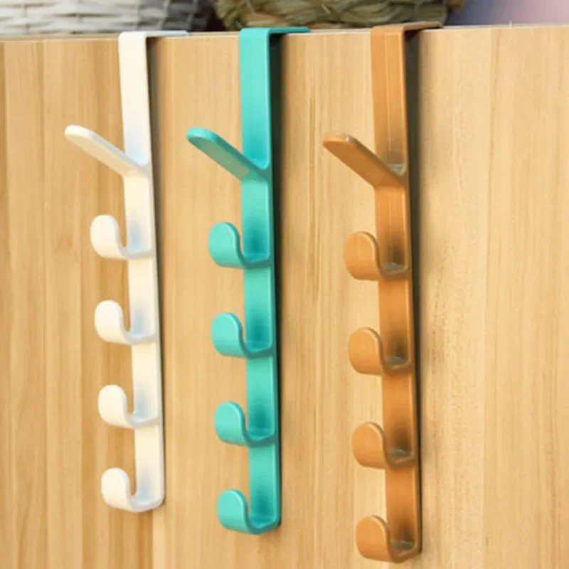 1pcs Newl Plastic Door Hooks Over Cabinet Drawer Room Door Hook Kitchen Bathroom Hanger Hook Coat Clothes Hook (Random Color)