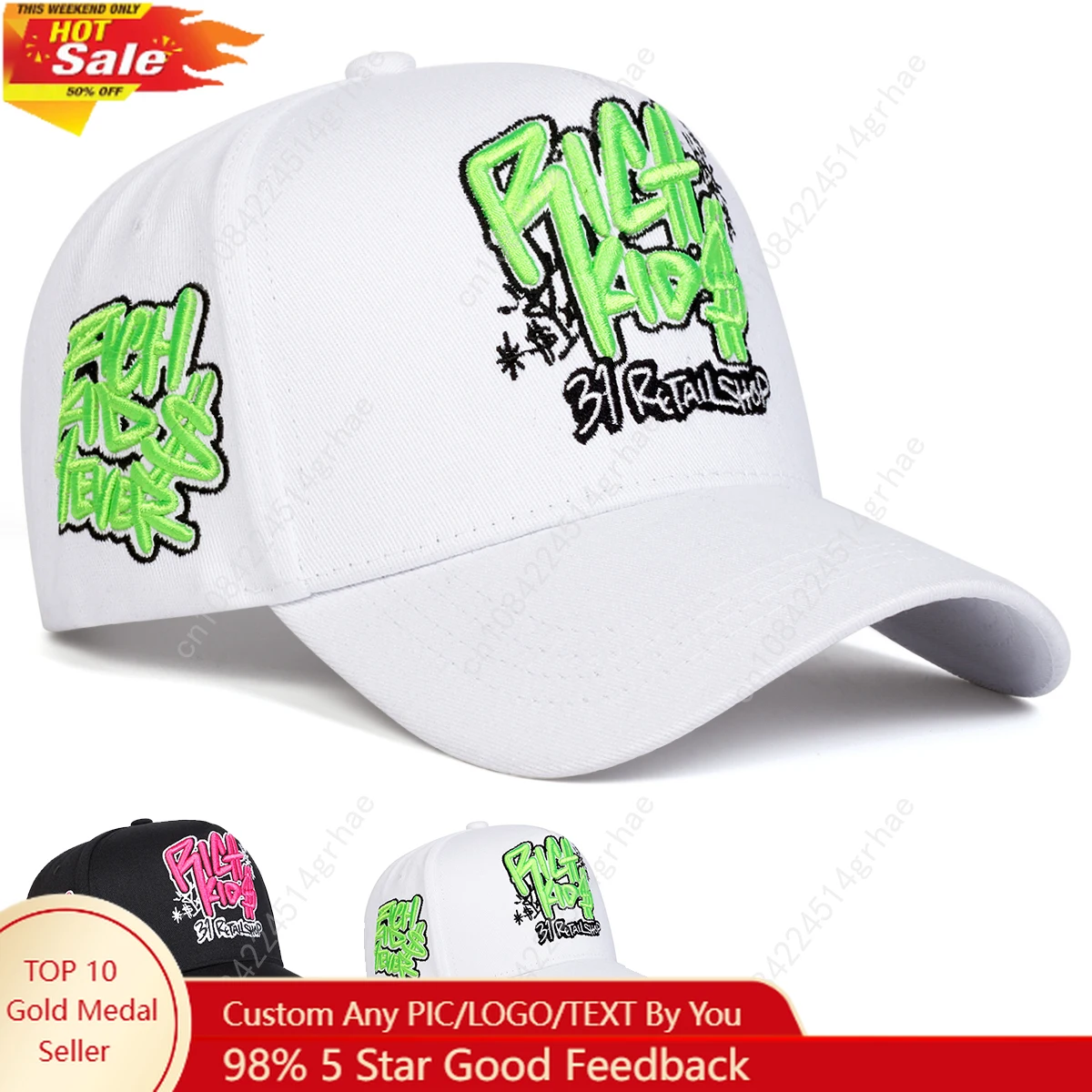 

Unisex RICH KIOS Letter Embroidery Baseball Caps Spring and Autumn Outdoor Adjustable Casual Hats Hip Hop Hat Sunscreen Hat