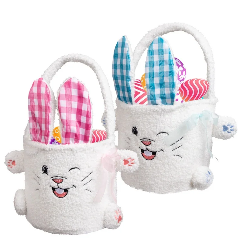 

Easter Basket Handheld Bunny Candy Gift Bags Plush Soft Sticky Easter Eggs Storage Basket Easter Decoration Kids Favor Bucket