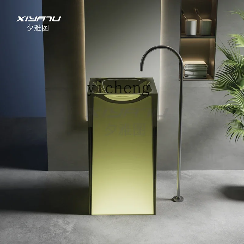 

floor-to-ceiling bathroom integrated hand wash basin Color transparent resin art basin